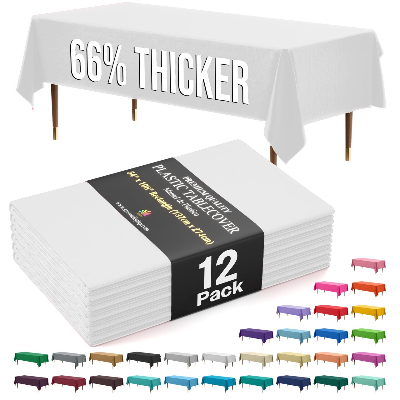 Exquisite 12-Pack Premium Plastic Tablecloth 54in. x 108in. Rectangle Plastic Table Cover